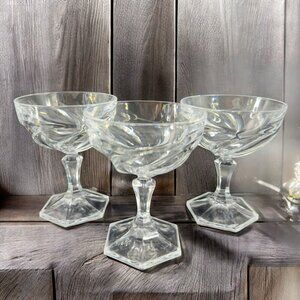 Kosta Boda Kronoberg Pattern Champagne Glass Clear Barware Glasses Set 3 Vintage